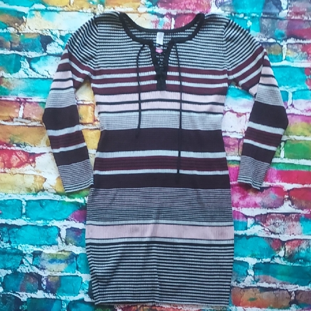 No Boundaries Black and Pink/Purple Striped Long Sleeve Dress